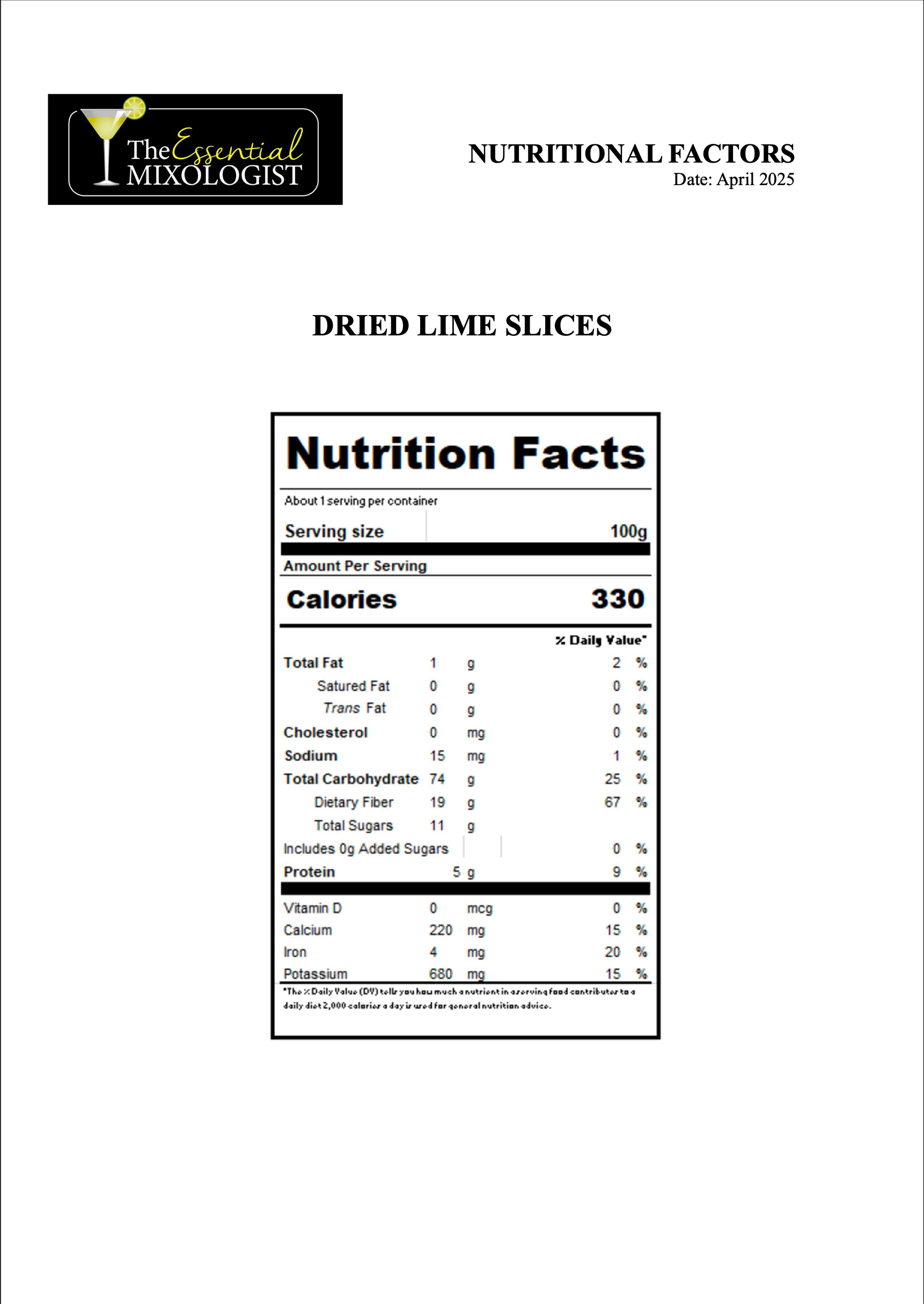 DEHYDRATED LIME SLICES (LIME WHEELS)