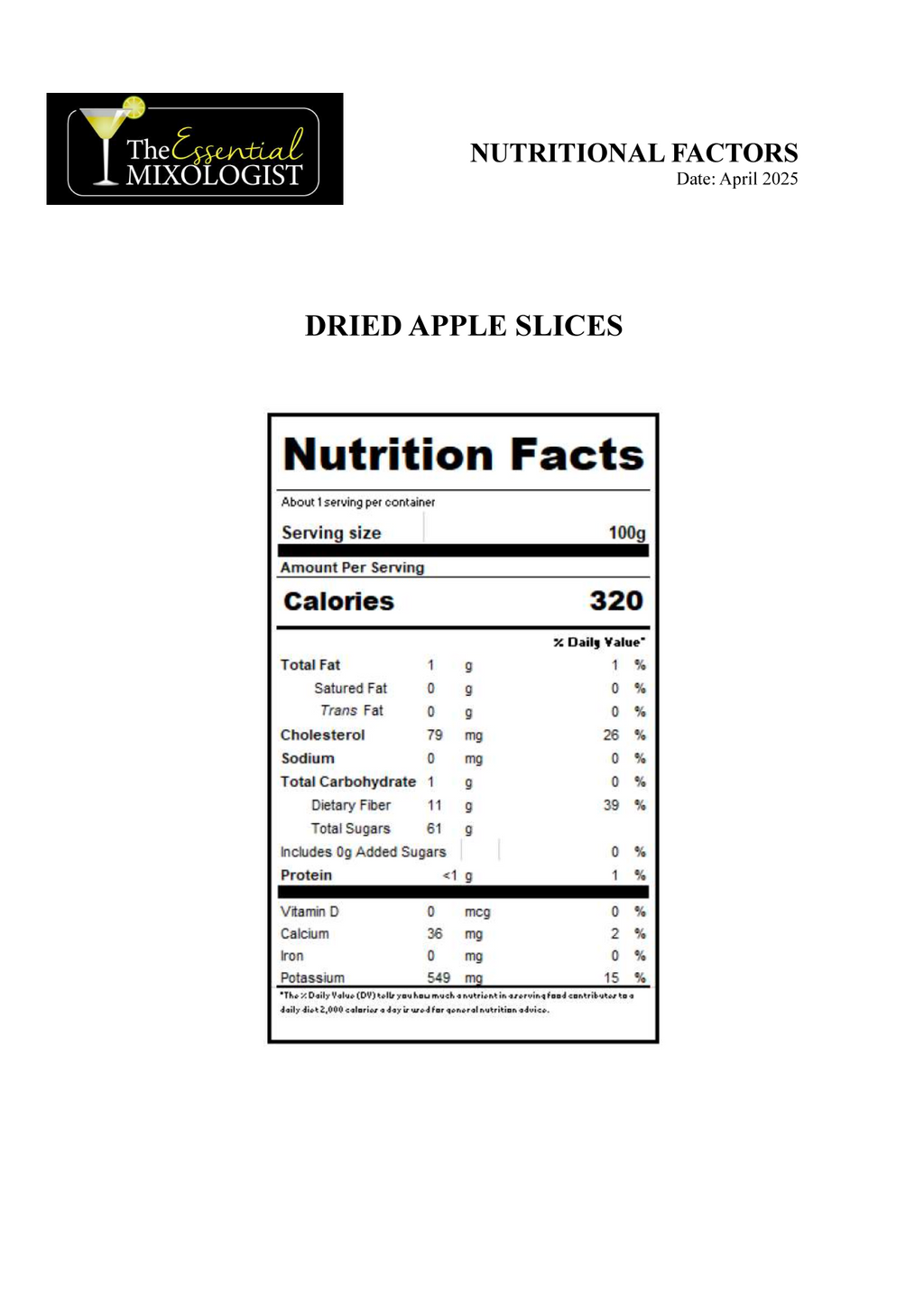 DEHYDRATED APPLE SLICES