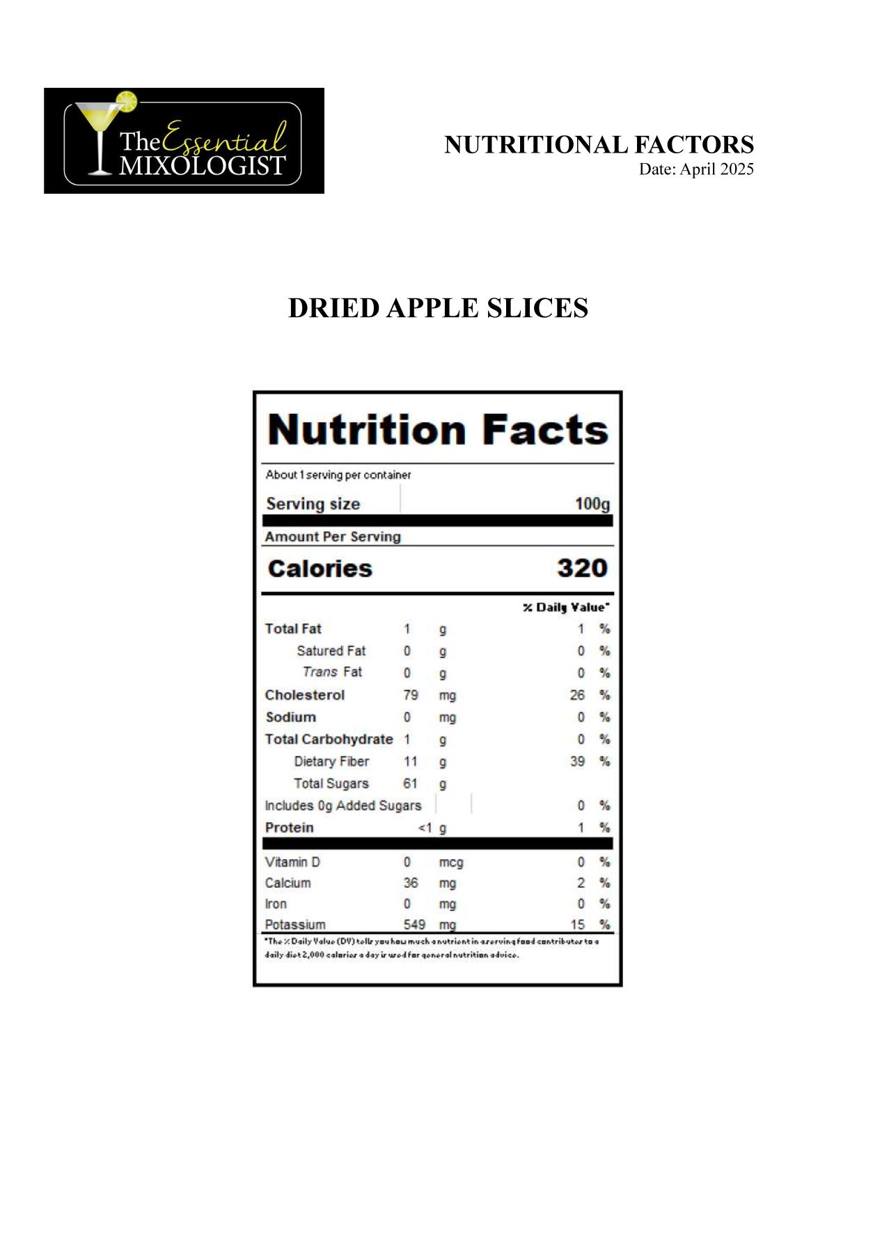 DEHYDRATED APPLE SLICES