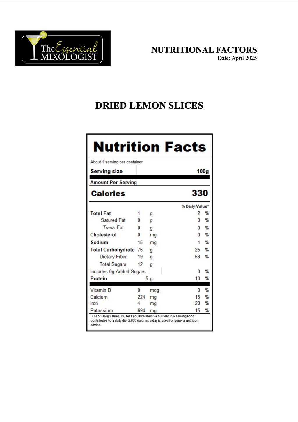 DEHYDRATED LEMON SLICES (LEMON WHEELS)